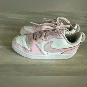 Nike Court Borough Low 2 PS Shoes White Pink Leather Lace Up Youth 4.5Y